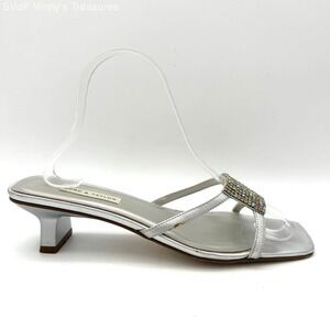 Lord &‎ Taylor Palace Silver Rhinestone Kitten Heel Slide Sandals Size 9M